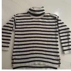 Karl Lagerfeld‎ Paris Black White Stripe Fuzzy Turleneck Sweater Top L